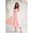 Glittery elegant party dress with geometric neckline on straps for women (34-46) POLISH FASHION PMLBC24320-20 růžová meruňková 34