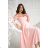 Glittery elegant party dress with geometric neckline on straps for women (34-46) POLISH FASHION PMLBC24320-20 růžová meruňková 34
