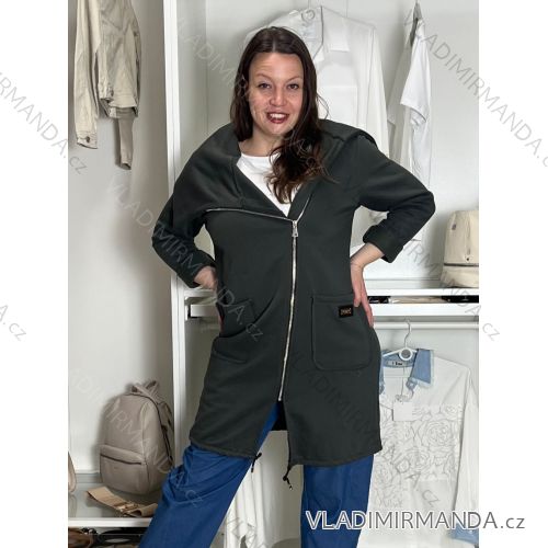 Long women's fleece coat (SML-XL) ITALIAN FASHION IMD211106 S / M / L green khaki