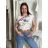 Tričko s krátkým rukávem dámské květované  (S/M/L/XL ONE SIZE) ITALSKá MóDA IM526000356-1/DUR M/L bílá