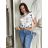 Tričko s krátkým rukávem dámské květované  (S/M/L/XL ONE SIZE) ITALSKá MóDA IM526000356-2/DUR M/L bílá