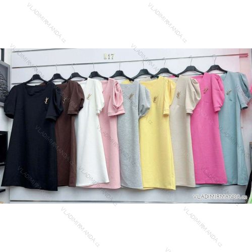 Šaty elegantní krátký rukáv s řasením dámské (S/M/L) italská moda IMWAX260001