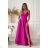 Glittery elegant party dress with geometric neckline on straps for women (34-46) POLISH FASHION PMLBC24320-20 růžová fuchsiová 38