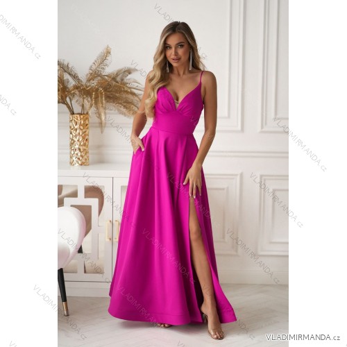 Elegantes, glitzerndes Partykleid mit geometrischem Ausschnitt und Trägern für Damen (Größen 34-46) POLISH FASHION PMLBC24320-20 růžová fuchsiová 44