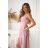 Glittery elegant party dress with geometric neckline on straps for women (34-46) POLISH FASHION PMLBC24320-20 pink 34