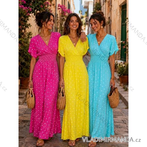 Šaty dlouhé puntíky krátký rukáv dámské (S/M/L ONE SIZE) ITALSKÁ MÓDA IMWGM260012 S/M/L zelená mintova