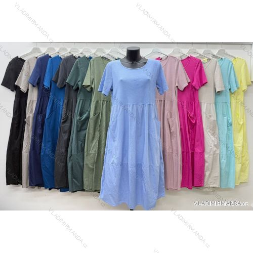 Long elegant summer dress with belt, short sleeves, women's oversized (46/48/50 ONE SIZE) ITALIAN FASHION IM426175