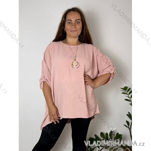 Summer dress oval short sleeve women's oversized (50/52/54 ONE SIZE) ITALIAN FASHION IM425011 54/56/58 růžová světlá