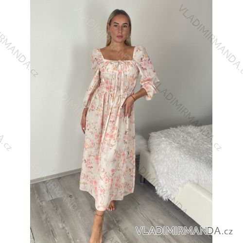 Šaty dlouhé letní elegantní na ramínka dámské IRIS (S/M/L ONE SIZE) ITALSKÁ MÓDA IMPKM2626098/DUR S/M/L béžová