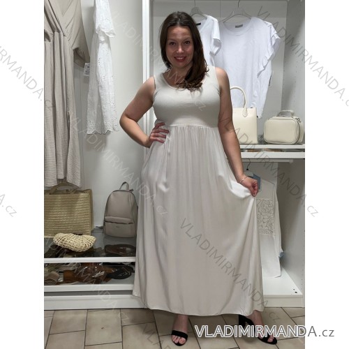 Šaty  letní bez rukávu dámské Bella (S/M/L ONE SIZE) ITALSKÁ MÓDA IMSM25BELLA/DR S/M/L smetanová béžová