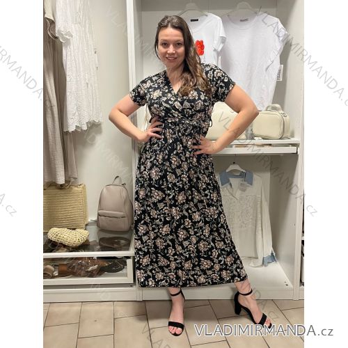 Women's Long Summer Short Sleeve Dress (S/M ONE SIZE) ITALIAN FASHION IM323101 S / M / L black