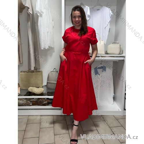 Šaty letní elegantní krátký rukáv dámske (S/M/L ONE SIZE) TALIANSKA MÓDA IM526023156/DUR S/M/L červená