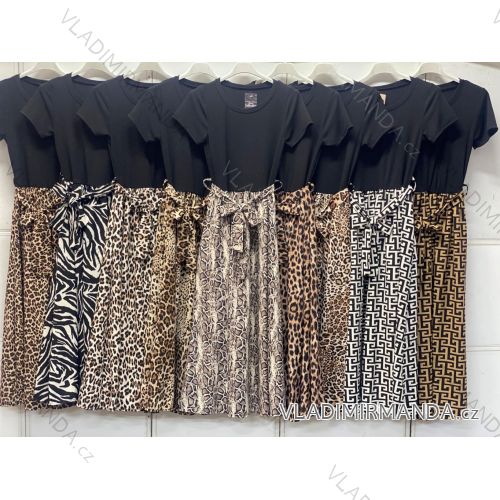 Šaty dlouhé volnočasové letní leopard krátký rukáv dámské (S/M/L ONE SIZE) ITALSKÁ MÓDA IMC26217