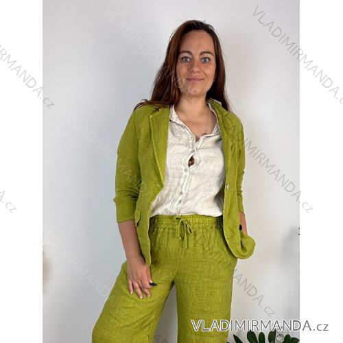 Sako lněné dlouhý rukáv dámské nadrozměr SIMONE (40/42/44 ONE SIZE) ITALSKÁ MÓDA IMPCS2613897/DUR 40/42/44 zelená hrášková