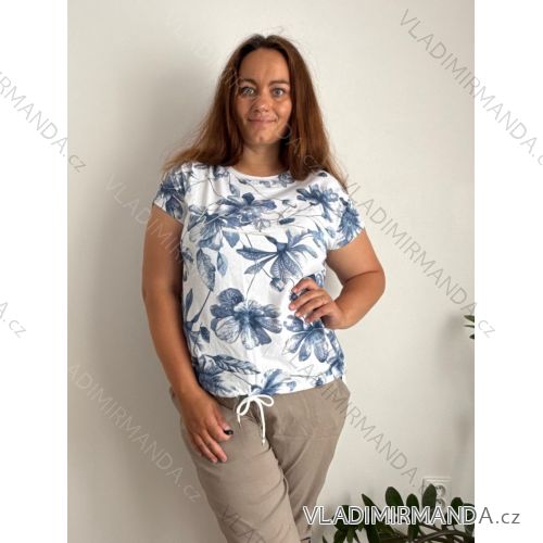 Tričko stahovací krátký rukáv dámské nadrozměr (44/46/48 ONE SIZE) ITALSKÁ MÓDA IMSM2605234-1/DUR 44/46/48 bílá