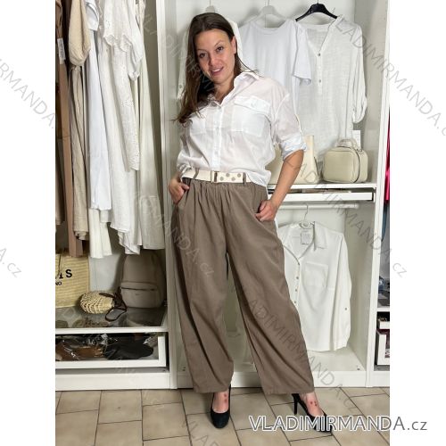 Kalhoty dlouhé s páskem dámské (S/M/L ONE SIZE) ITALSKÁ MÓDA IMWBG2601362/DUR S/M/L tmavě béžová