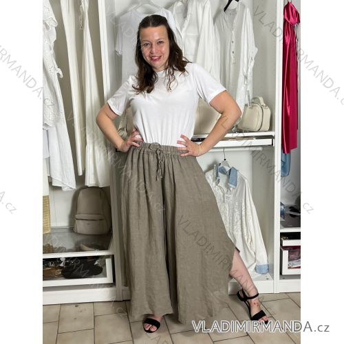Kalhoty lněné letní dlouhé dámské (S/M/L ONE SIZE) ITALSKÁ MÓDA IMSM26001240/DUR S/M/L hnědá