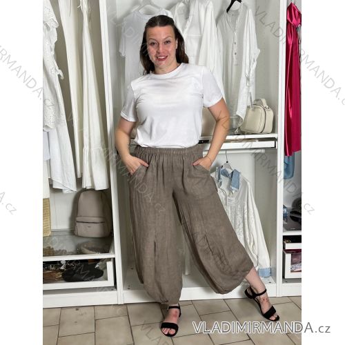 Kalhoty letní lněné dámské (S/M/L ONE SIZE) ITALSKÁ MÓDA IMSM265060