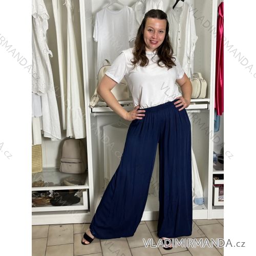 Kalhoty dlouhé letní dámské ALAIA (S/M/L ONE SIZE) ITALSKÁ MÓDA IM425299/DUR tm. modrá S/M/L