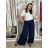 Kalhoty dlouhé letní dámské ALAIA (S/M/L ONE SIZE) ITALSKÁ MÓDA IM425299/DUR tm. modrá S/M/L