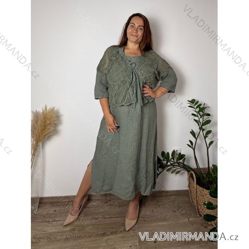 Letní komplet šaty letní a cardigan dámské nadrozměr (48/50/52ONE SIZE) TALIANSKA MÓDA  IMSM26232535/DUR  béžová