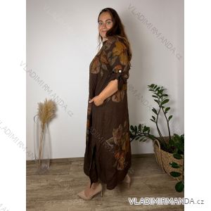 Lněné šaty 3/4 rukáv dámské nadrozměr (52/54/56 ONE SIZE) ITALSKÁ MÓDA IMPSF260005