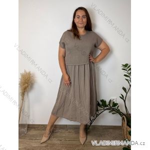 Šaty dlouhé se svetříkem krátký rukáv dámské nadrozměr (44/46/48 ONE SIZE) ITALSKÁ MÓDA IMC26207/DUR