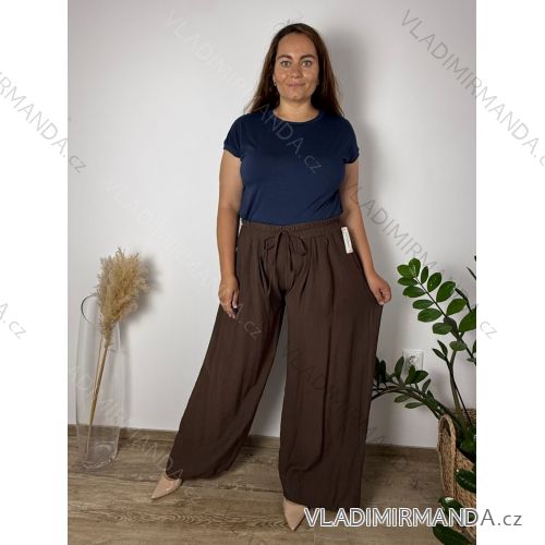Kalhoty dlouhé letní dámské nadrozměr (42/44/46 ONE SIZE) ITALSKÁ MÓDA IMC26094/DUR 42/44/46 tmavě hnědá