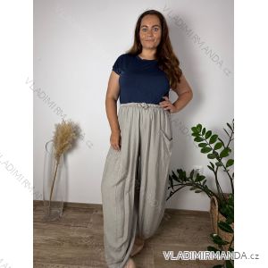Kalhoty dlouhé letní dámské nadrozměr (46/48/50 ONE SIZE) ITALSKÁ MÓDA IMD26097/DUR