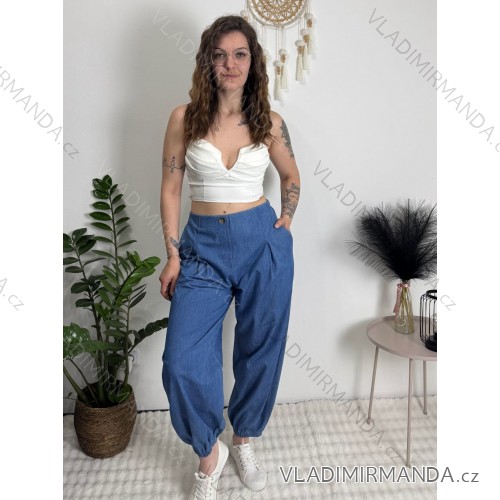 Women's Elegant Oversize Long Sweatpants (S/M/L ONE SIZE) ITALIAN FASHION IMD23634 dark blue S / M / L