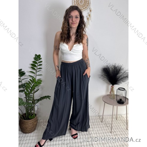 Kalhoty dlouhé letní dámské ALAIA (S/M/L ONE SIZE) ITALSKÁ MÓDA IM425299/DUR tmavě šedá S/M/L