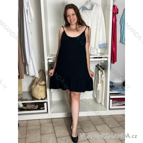 Šaty krátké letní mušelínové na ramínka dámské (S/M/L ONE SIZE) ITALSKÁ MÓDA IMD26000237/DUR S/M/L Černá