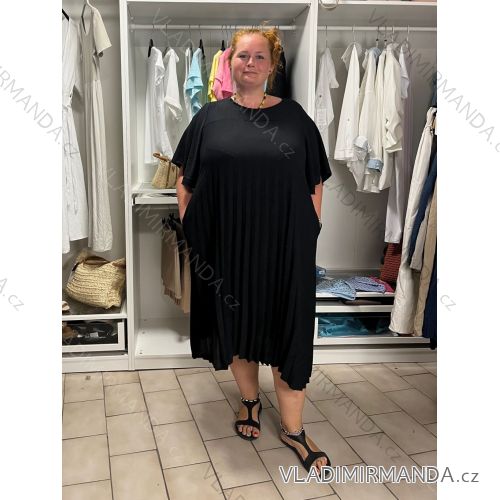 Šaty krátký rukáv dámské nadrozměr LARISA  (52/54/56 ONE SIZE) ITALSKá MóDA IM426250/DUR 52/54/56 Černá
