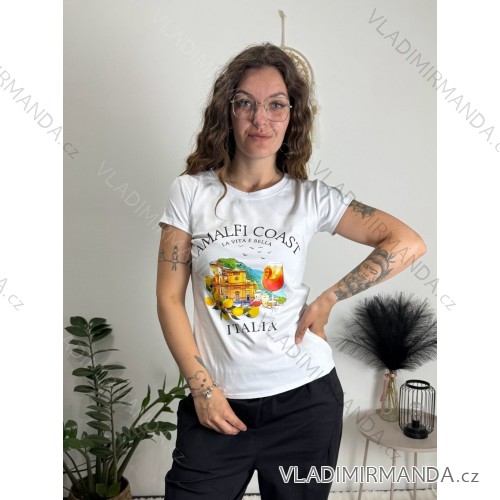 T-Shirt Kurzarm Frauen (UNI S-M) ITALIENISCHE MODE IMM20330 weiß S / M / L