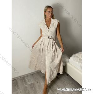 Šaty dlouhé košilové bez rukávu dámské (S/M/L ONE SIZE) ITALSKÁ MÓDA IMM2612357/DUR
