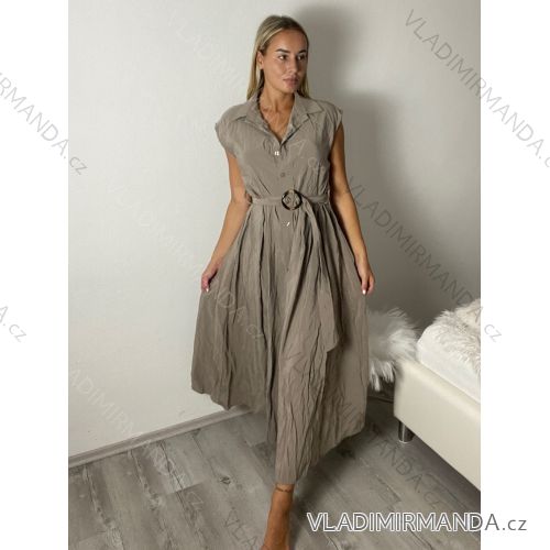 Šaty dlhé košeľové rukávu dámske (S/M/L ONE SIZE) TALIANSKA MÓDA IMM2612357/DUR S/M/L hnedá