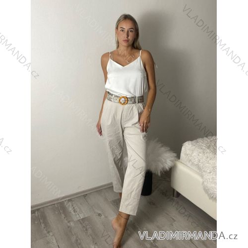 Kalhoty dlouhé s páskem dámské AVNI (S/M/L ONE SIZE) ITALSKÁ MÓDA IMHMM260001/DUR S/M/L béžová