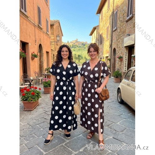 Women's long polka dot short sleeve dress (S/M/L ONE SIZE) ITALIAN FASHION IMWGM2600026/DUR L / XL-2XL / 3XL black