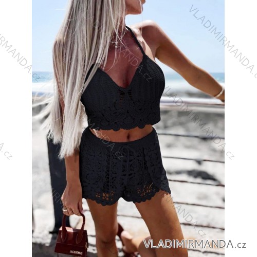 Souprava letní krajková croptop na ramínka a kraťasy dámské (XS/S/M ONE SIZE) ITALSKÁ MÓDA IMD25028 XS/S/M Černá