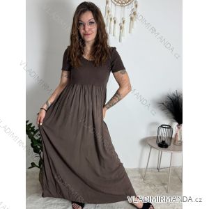 Šaty dlouhé letní žebrované krátký rukáv dámské (XS/S/M/L ONE SIZE) ITALSKÁ MÓDA IMSM25128/DUR