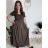 Langes Sommerkleid mit gerippten Kurzarm für Damen (XS/S/M/L EINHEITSGRÖSSE) ITALIAN FASHION IMSM25128