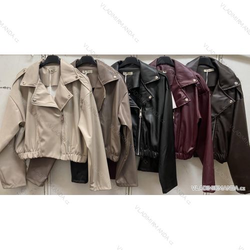 Damen-Lederjacke mit langen Ärmeln und Reißverschluss (Einheitsgröße 40/42/44) ITALIENISCHE MODE IMC260278