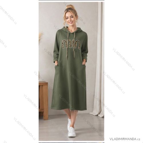 Šaty s kapucí dlouhý rukáv dámské nadrozměr (44/46/48/50 ONE SIZE) ITALSKÁ MÓDA IMC260286