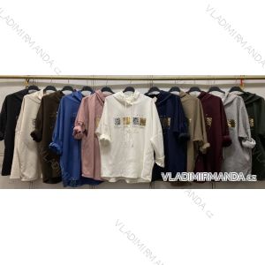 Mikina s kapucí dlouhý rukáv dámská nadrozměr (46/48/50 ONE SIZE) ITALSKÁ MÓDA IMC260254