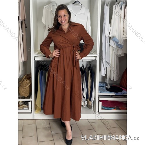 Šaty košilové dlouhý rukáv dámske SAŠA  (S/M/L/XL ONE SIZE) TALIANSKA MÓDA IM5260017/DUR S / M / L / XL červená tehlová