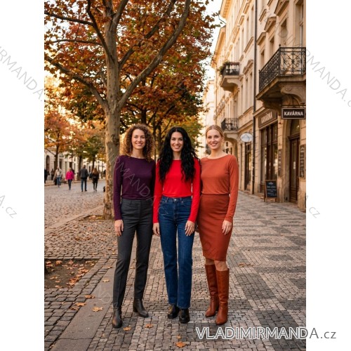 Tričko dlouhý krátký rukáv dámske LATINA(S/M  ONE SIZE) TALIANSKA MÓDA IMPDY2628031/DU S/M tmavě fialová