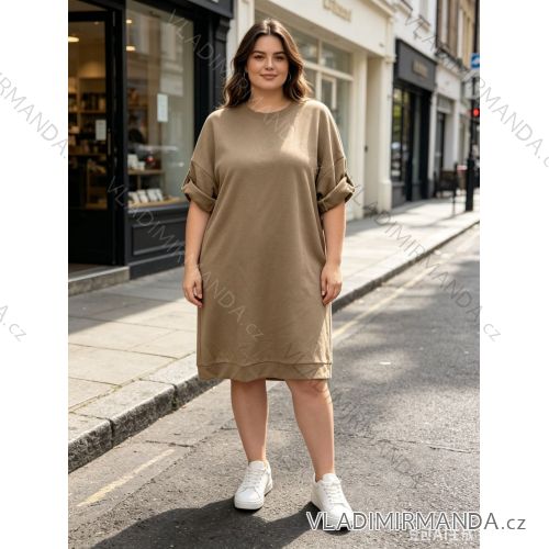 Šaty volnočasové 3/4 dlouhý rukáv dámské nadrozměr (50/52/54 ONE SIZE) ITALSKÁ MÓDA IM426255