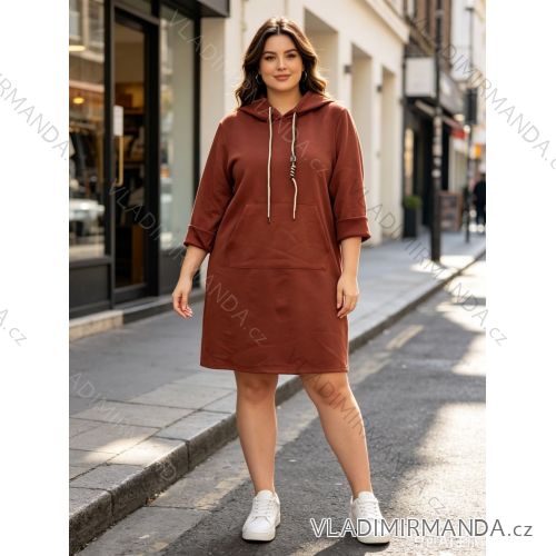 Šaty krátke mikinové s kapucňou 3/4 dlhý rukáv dámske nadrozmer (48/50/52 ONE SIZE) TALIANSKA MÓDA IM426257