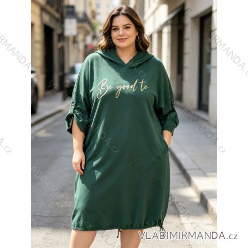 Šaty mikinové s kapucňou 3/4 dlhý rukáv dámske (S/M/L ONE SIZE) TALIANSKA MÓDA IM426260