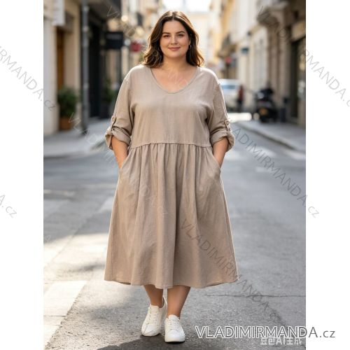 Šaty volnočasové 3/4 dlouhý rukáv dámské nadrozměr (46/48/50 ONE SIZE) ITALSKÁ MÓDA IM426261